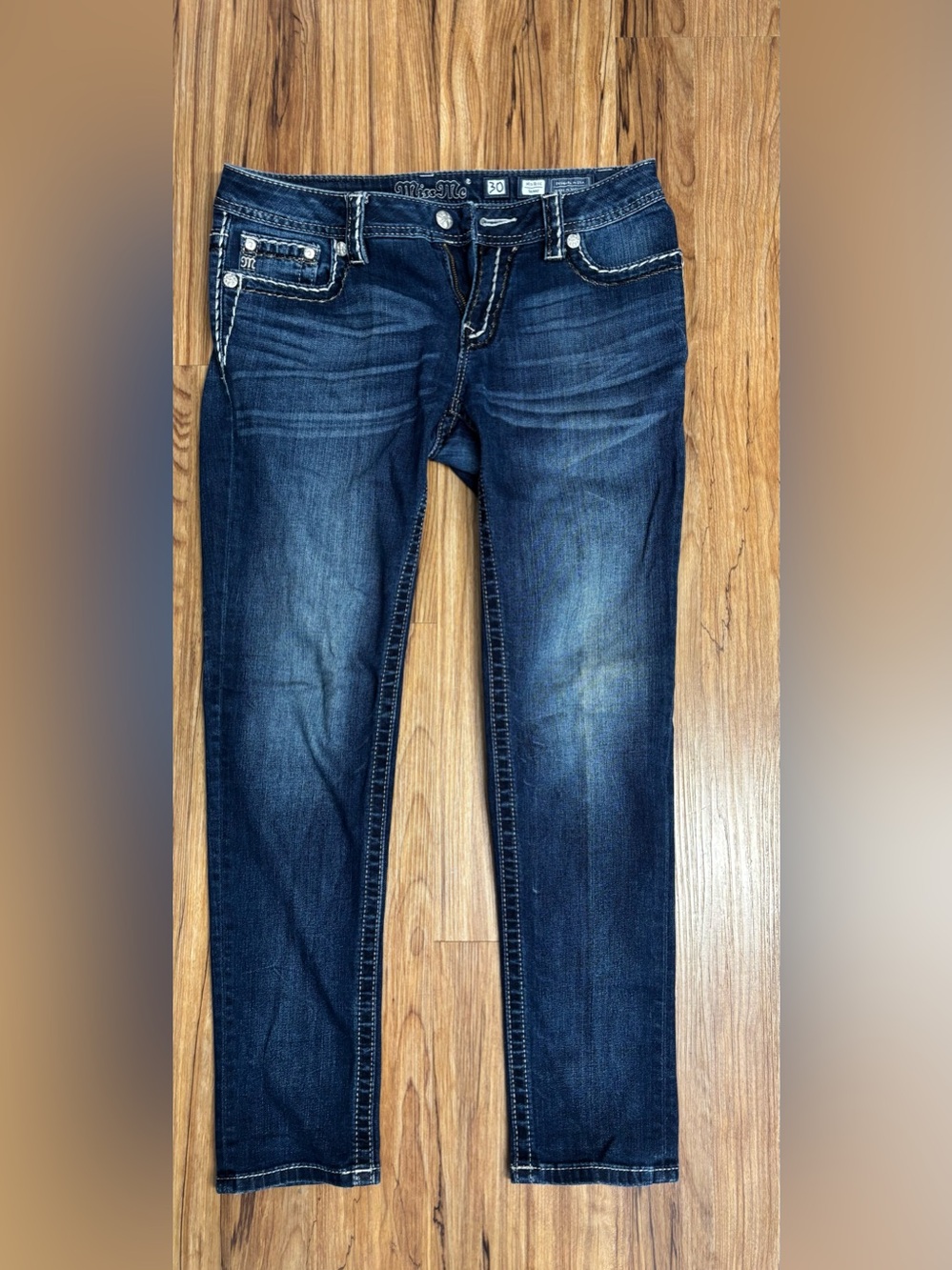 Miss Me Dark Blue Skinny Jeans with Contrast Stitching